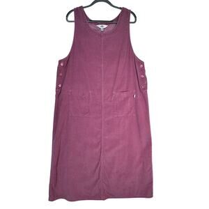 AKS Purple Corduroy Overall Jumper Dress Square Pockets Side Buttons X-Large XL